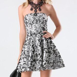 Bebe NEW Black Silver Floral Strapless Embroidered Mesh Sequin Y2K Mini Dress *4